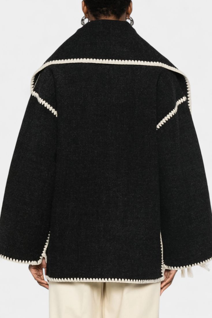 Pauline Coat with Integrated Scarf and Fluid Silhouette
