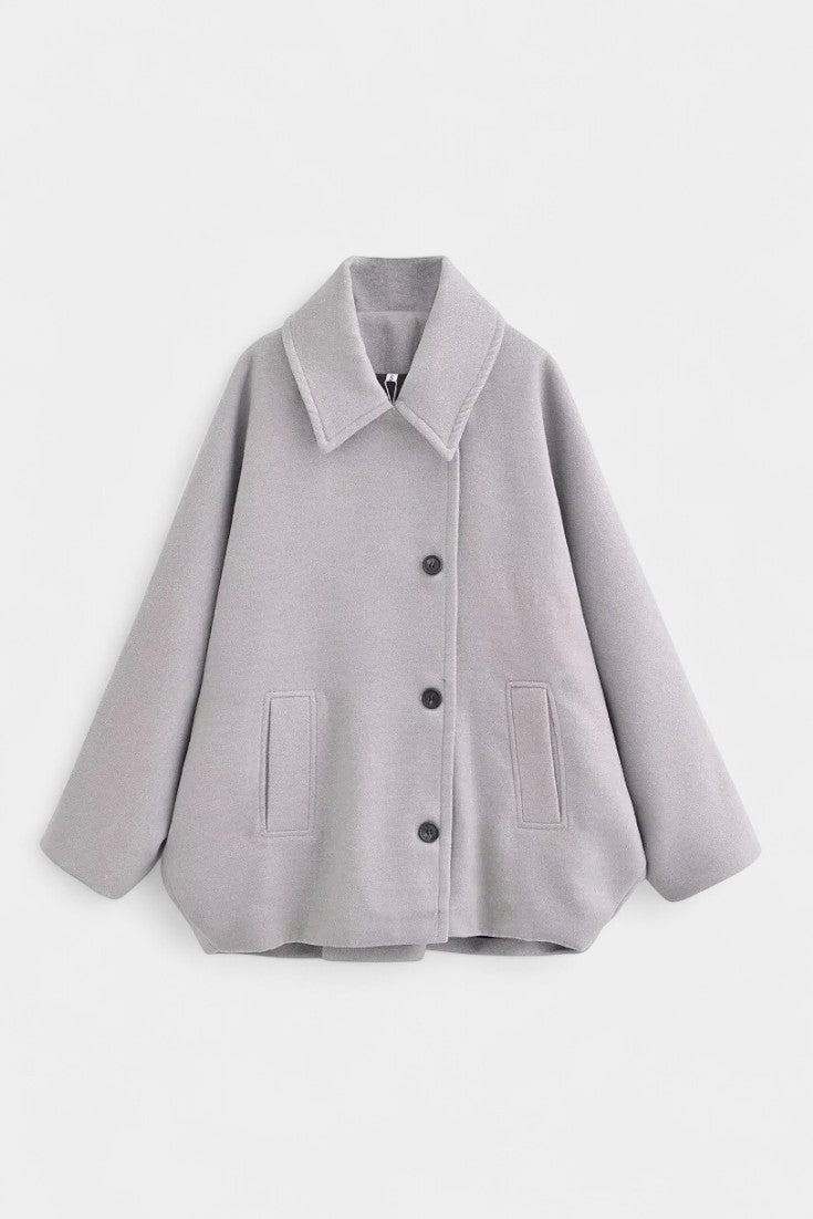 Ambreline Mid-Length Wool Batwing Coat with Notched Collar