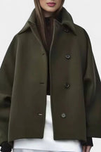 Ambreline Mid-Length Wool Batwing Coat with Notched Collar