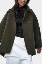 Ambreline Mid-Length Wool Batwing Coat with Notched Collar