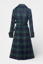 Lara Long Crossed Coat in Blue-Green