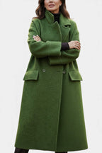 Camile Long Oversized Double-Breasted Coat with Notched Collar