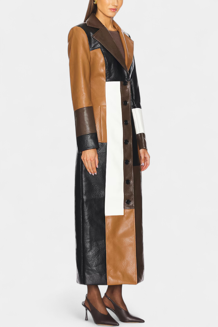 Norelle Structured Cut Patchwork Trench with Modern Contrasts