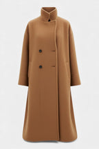 Camile Long Oversized Double-Breasted Coat with Notched Collar