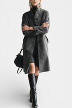 Nicoline Mid-Length Suede Coat with High Collar Vintage