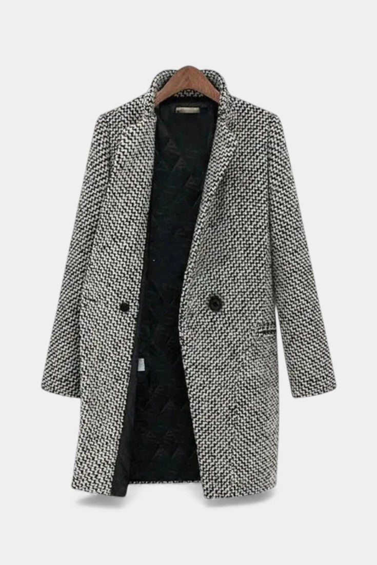 Snezhana Elegant Long Houndstooth Coat