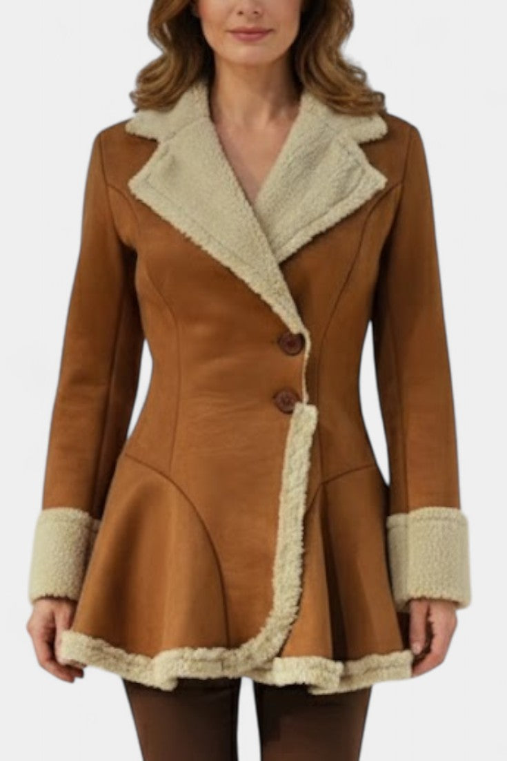 Lucile Button Coat with Faux Fur Detail