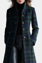 Caterina Midi Retro Checkered Blue-Green Bicolored Coat