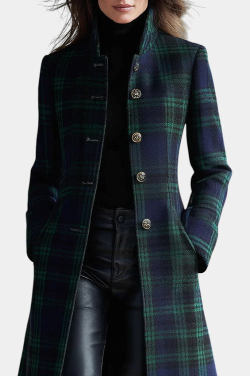 Two-Tone Plaid Retro Midi Coat