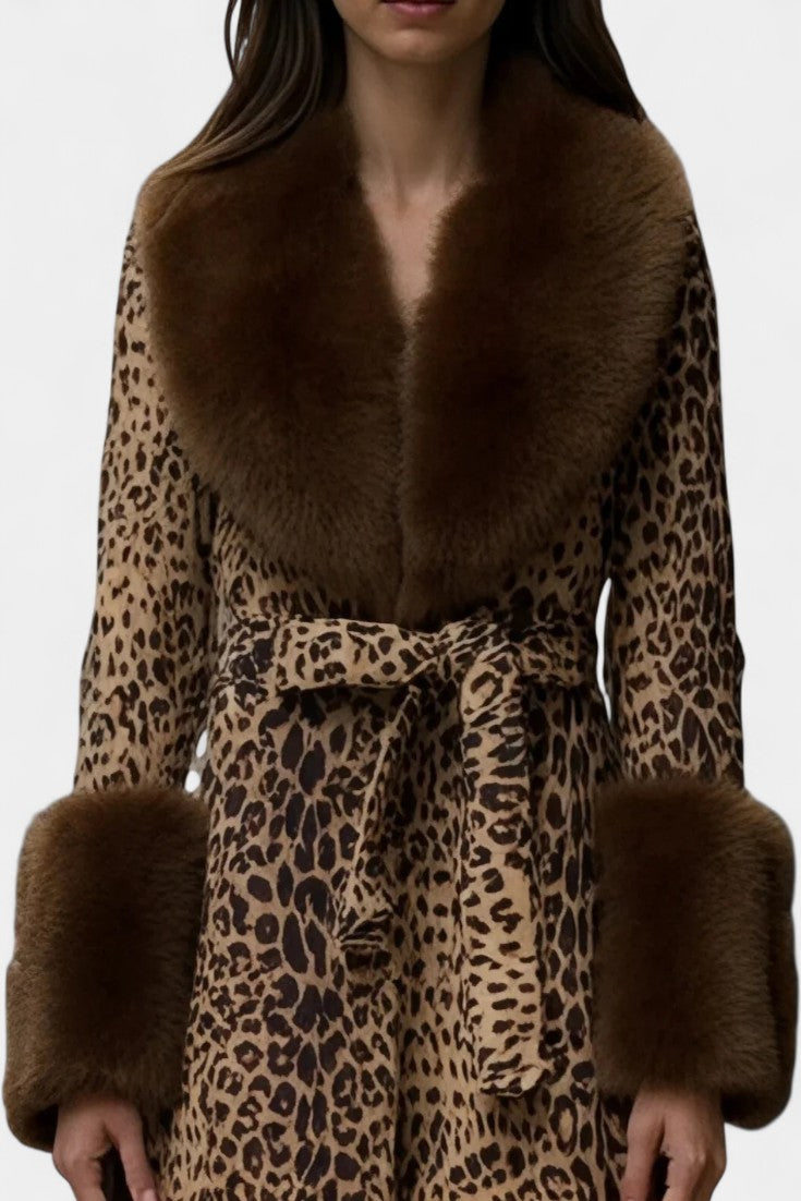 Marguerite Leopard Print Plush Coat with Relaxed Fit