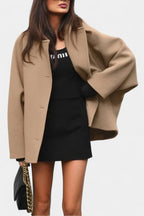 Ambreline Mid-Length Wool Batwing Coat with Notched Collar