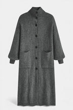 Clarisse Long Knit Coat with Soft Turtleneck and Button Closure