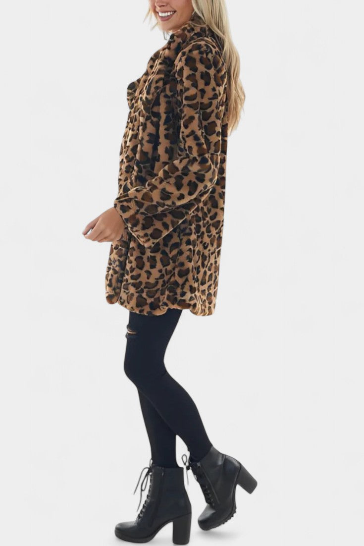 Abrigo Largo de Leopardo de Pelo Sintético