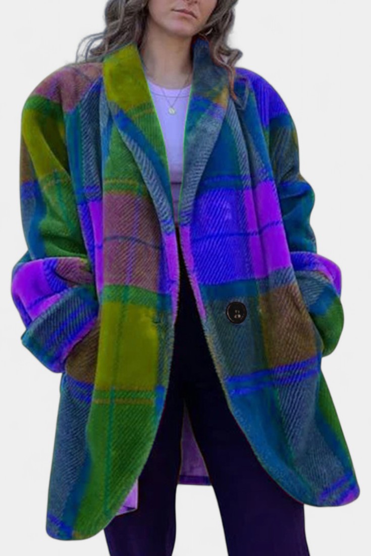 Glazel Long Oversized Coat with Classic Check Pattern