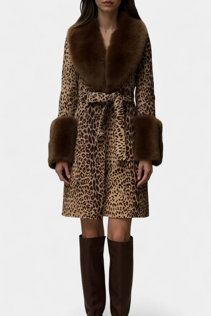 Marguerite Leopard Print Plush Coat with Relaxed Fit