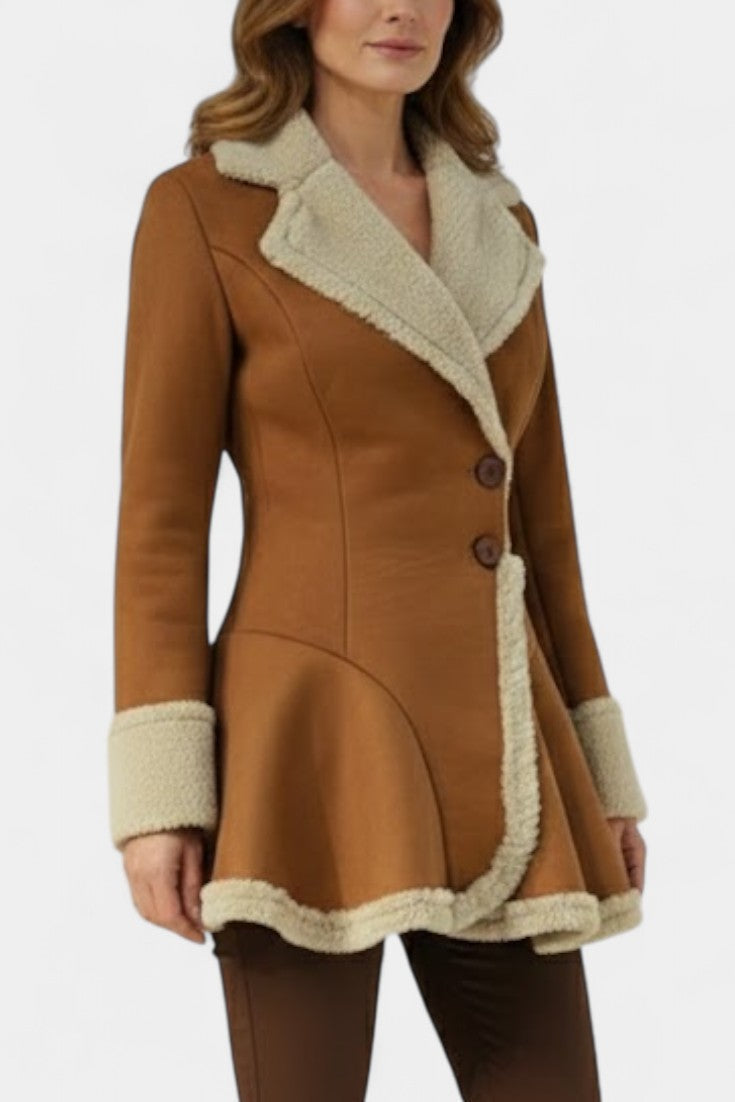 Lucile Button Coat with Faux Fur Detail