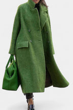 Camile Long Oversized Double-Breasted Coat with Notched Collar
