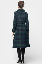 Lara Long Crossed Coat in Blue-Green