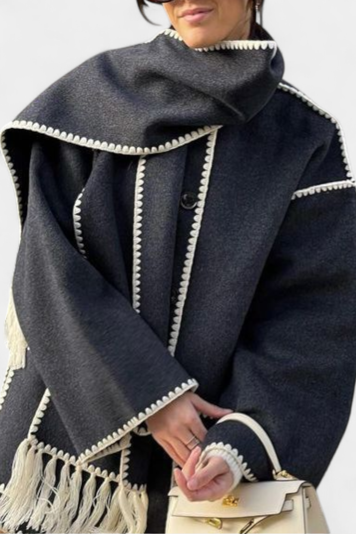 Pauline Coat with Integrated Scarf and Fluid Silhouette