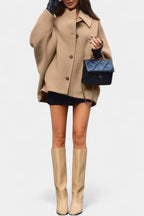 Ambreline Mid-Length Wool Batwing Coat with Notched Collar