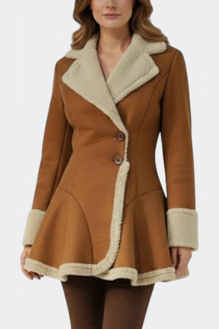 Lucile Button Coat with Faux Fur Detail