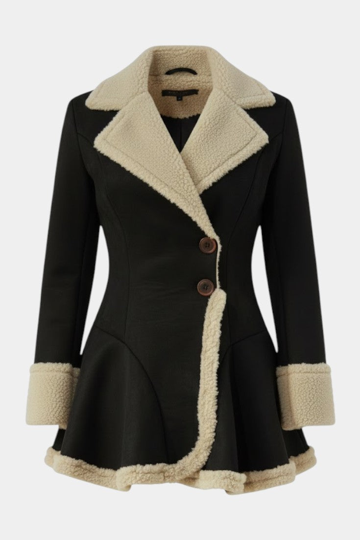 Lucile Button Coat with Faux Fur Detail