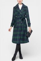 Lara Long Crossed Coat in Blue-Green