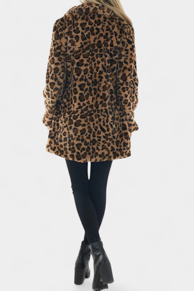 Abrigo Largo de Leopardo de Pelo Sintético