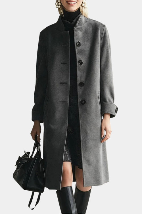 Suede-Effect Mid-Length Coat with High Neck