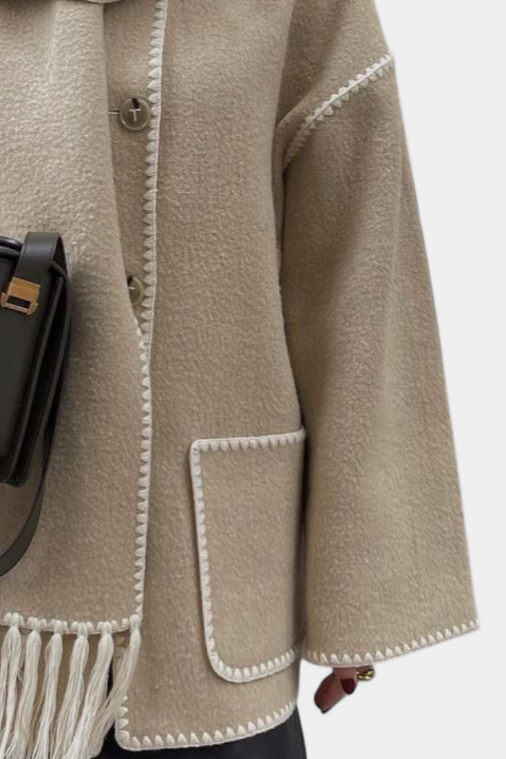 Pauline Coat with Integrated Scarf and Fluid Silhouette