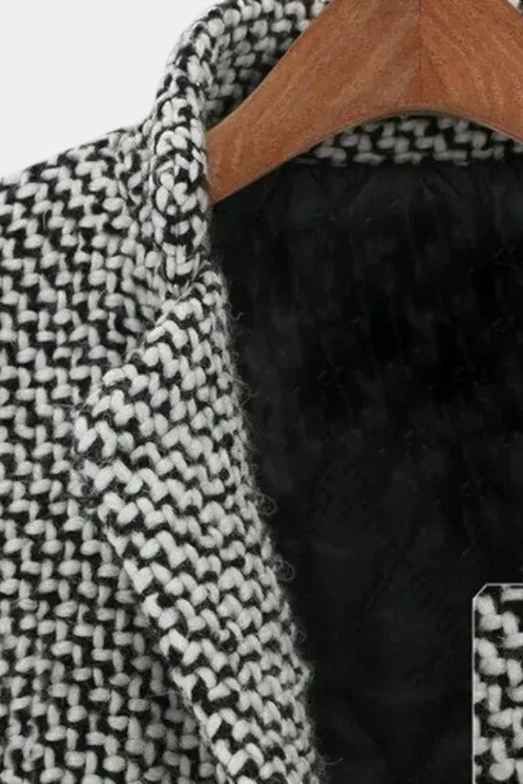 Snezhana Elegant Long Houndstooth Coat