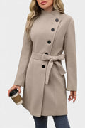 Yuliana Long Coat with Buttons and Tied Waist