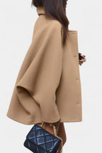 Ambreline Mid-Length Wool Batwing Coat with Notched Collar