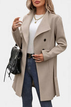 Yuliana Long Coat with Buttons and Tied Waist