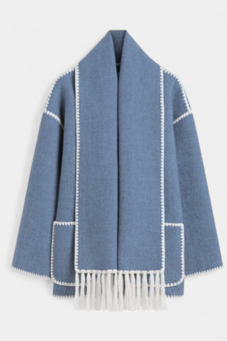 Pauline Coat with Integrated Scarf and Fluid Silhouette