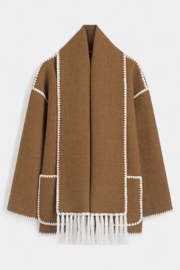 Pauline Coat with Integrated Scarf and Fluid Silhouette