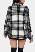 Alvine Long Checkered Blazer with Notched Collar and One-Button Closure