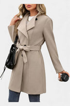 Yuliana Long Coat with Buttons and Tied Waist