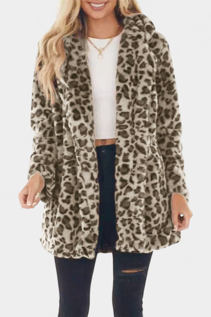 Abrigo Largo de Leopardo de Pelo Sintético