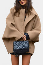 Ambreline Mid-Length Wool Batwing Coat with Notched Collar