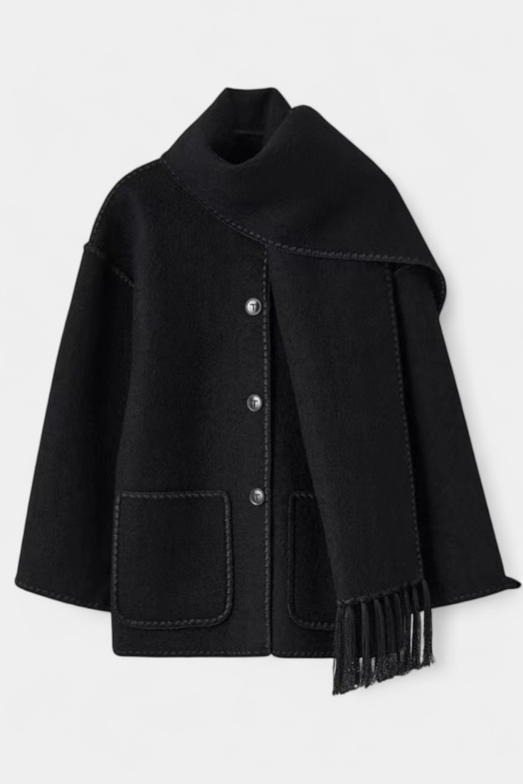 Pauline Coat with Integrated Scarf and Fluid Silhouette
