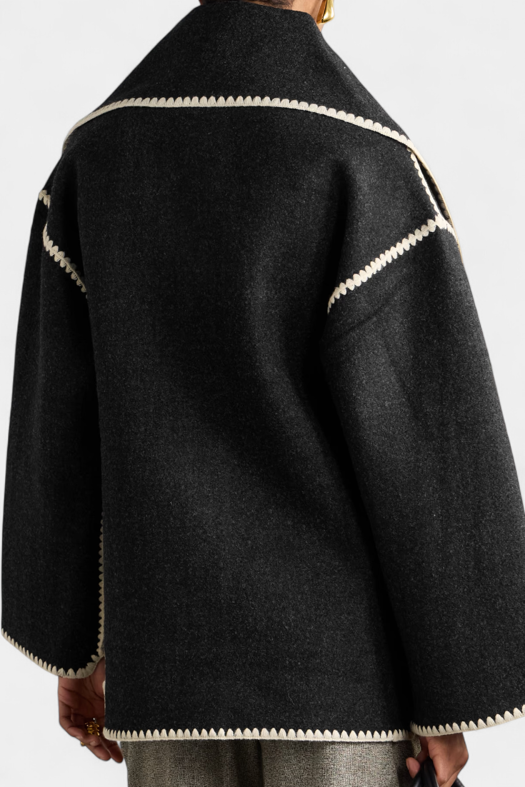Pauline Coat with Integrated Scarf and Fluid Silhouette