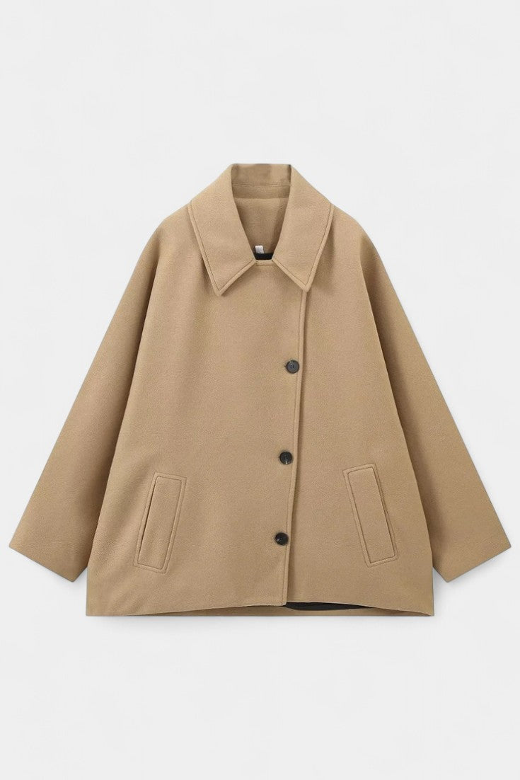 Ambreline Mid-Length Wool Batwing Coat with Notched Collar