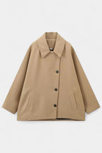 Ambreline Mid-Length Wool Batwing Coat with Notched Collar