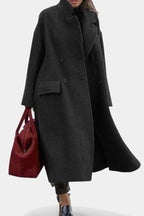 Camile Long Oversized Double-Breasted Coat with Notched Collar