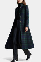 Caterina Midi Retro Checkered Blue-Green Bicolored Coat