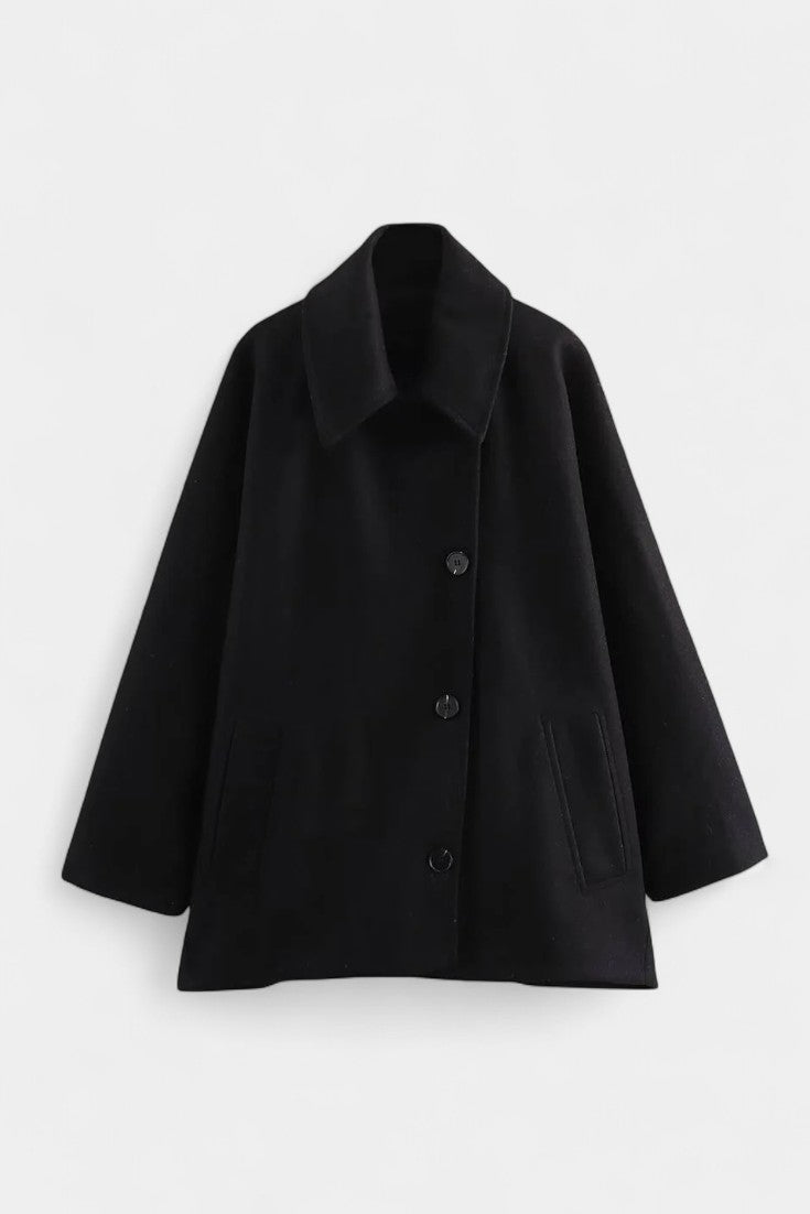 Ambreline Mid-Length Wool Batwing Coat with Notched Collar