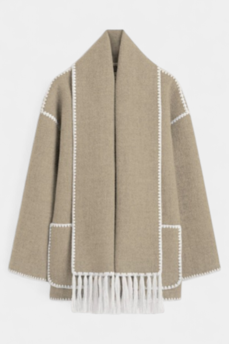 Pauline Coat with Integrated Scarf and Fluid Silhouette