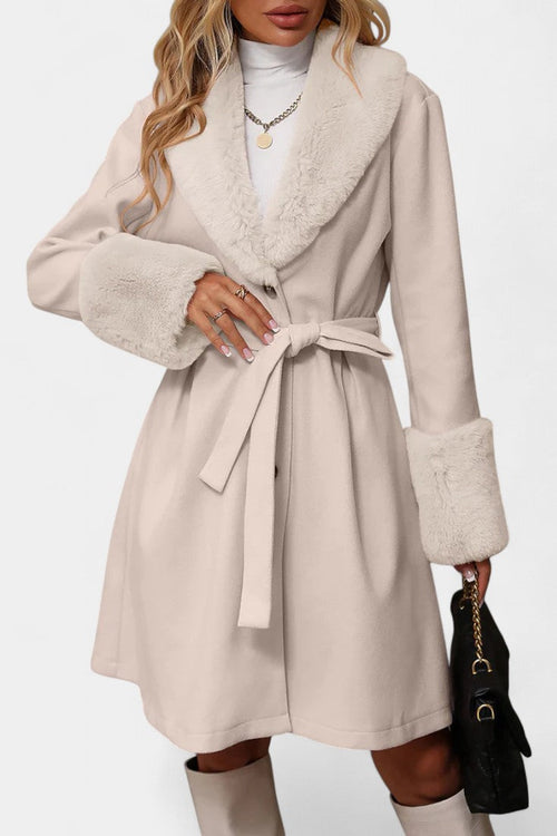 Trapeze Coat with Belt and Faux Fur