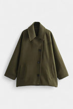 Ambreline Mid-Length Wool Batwing Coat with Notched Collar